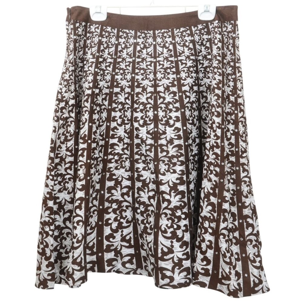 Dressbarn Linen Blend A-Line Sequins Brown Skirt Retro Office Size 12